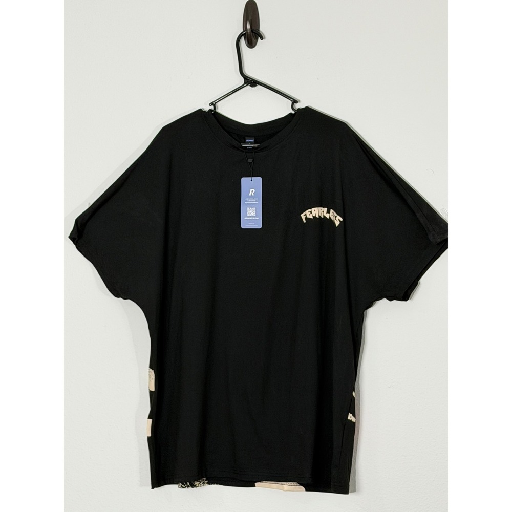 Romwe Fearless Distinctive Graphic T-Shirt Black Streetwear Mens Large NWT